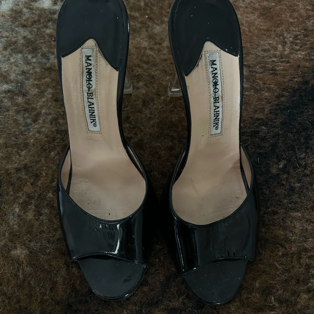 Black Patent Leather Strap, Clear Heel Manolo Blahnik